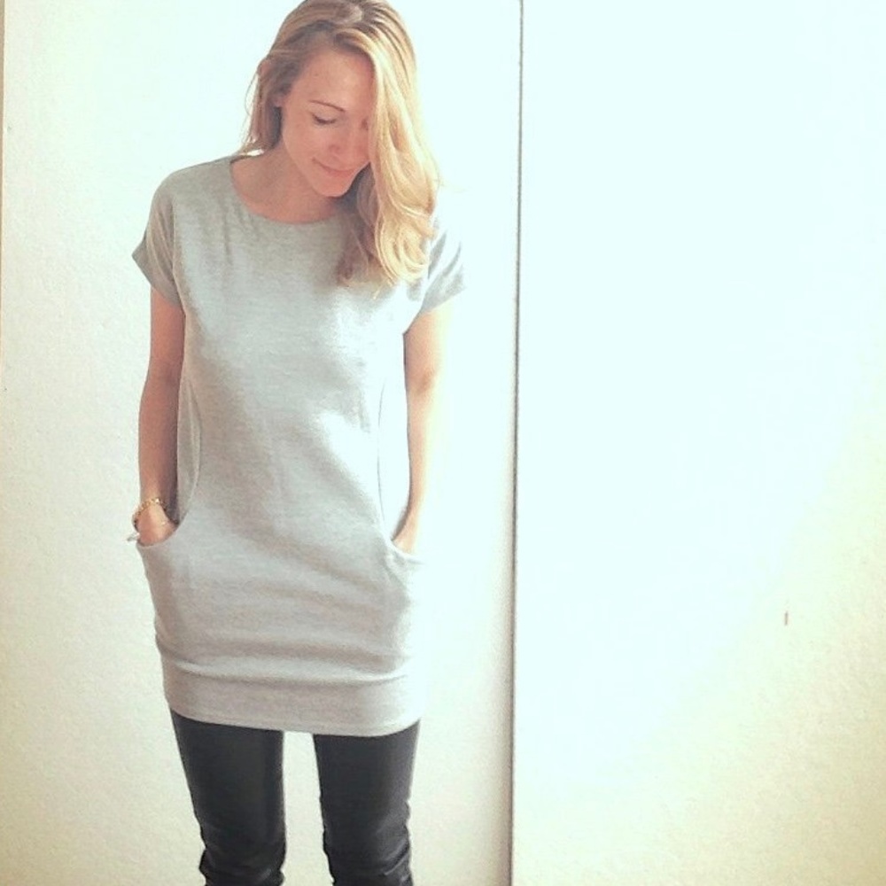 Gray Thick Knit Mini Dress Jumper with Pockets